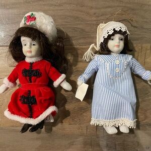 Vintage (but new) 2-Piece Set Porcelain Dolls with Hanging Loop